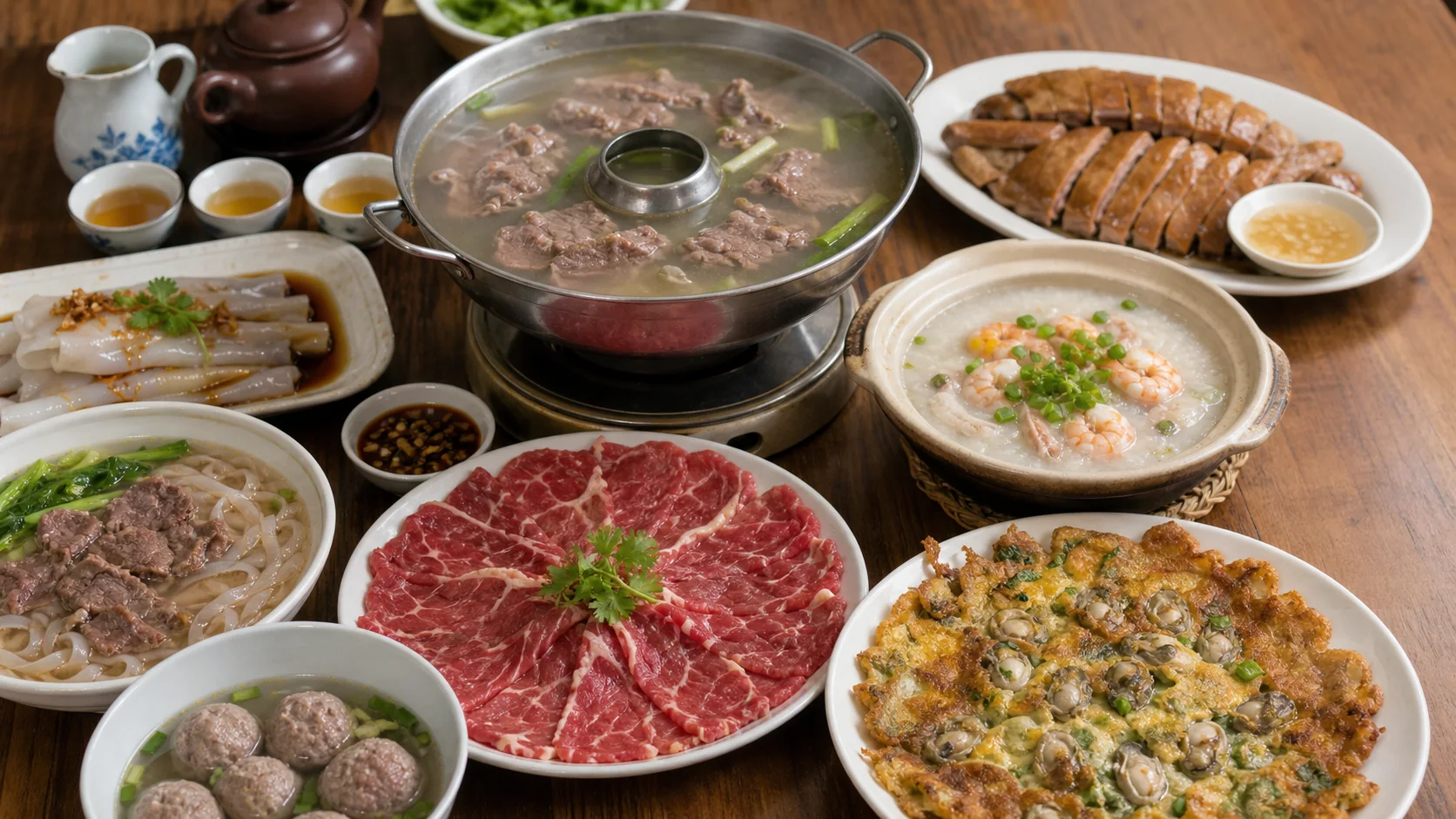 潮汕自由行必吃美食桌，牛肉火鍋、牛肉丸、蠔烙與滷水鵝