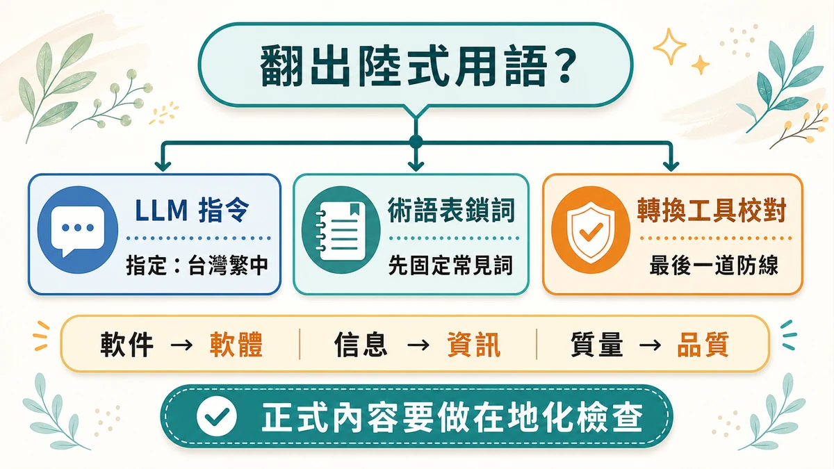 AI 翻譯繁體中文出現陸式用語的在地化修正決策樹