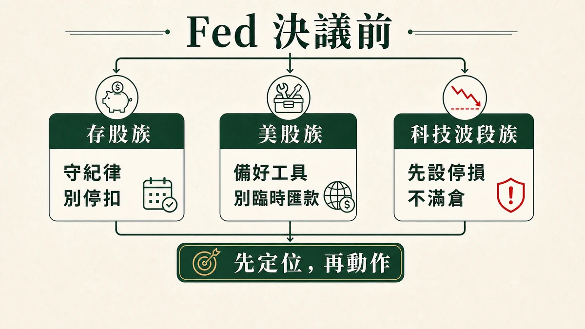 Fed 決議前存股族、美股族與科技股波段族行動決策樹