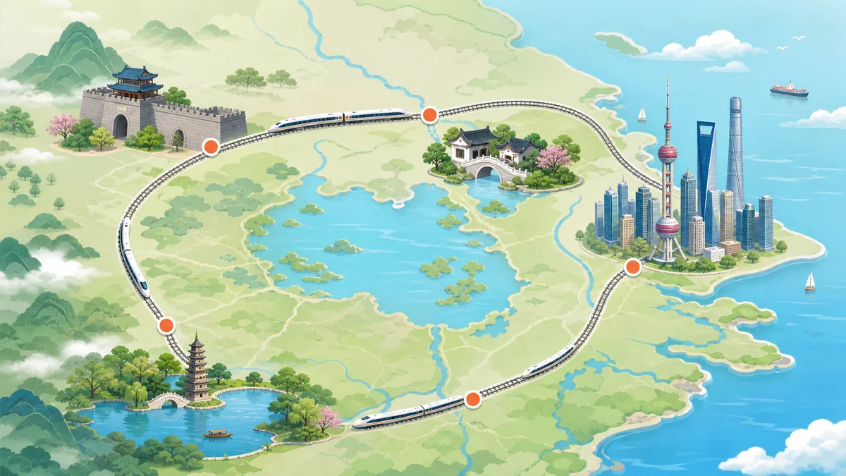 華東五市高鐵環線路線圖：上海蘇州無錫南京杭州不走回頭路