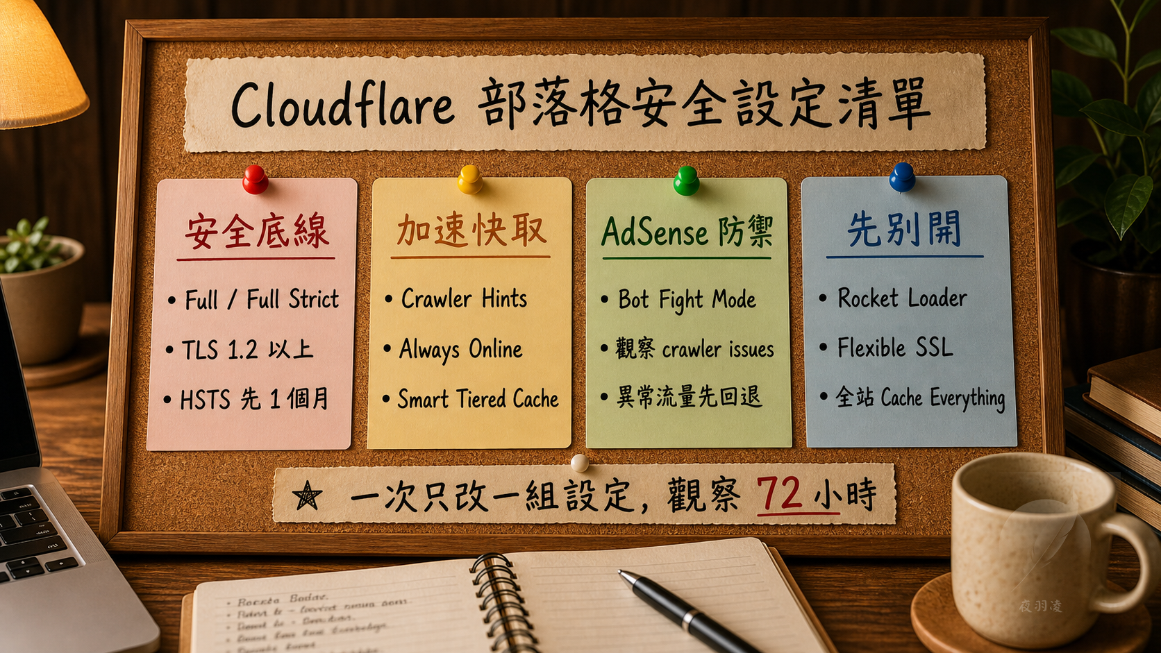 部落格Cloudflare 設定總圖:安全底線、加速快取、AdSense 防禦與先別開清單