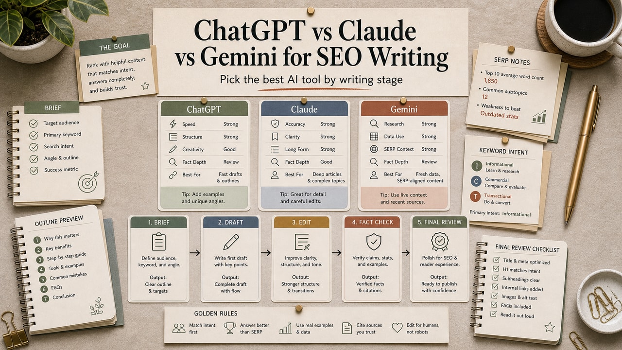 ChatGPT vs Claude vs Gemini for SEO Writing: Honest Pick by Stage (2026)