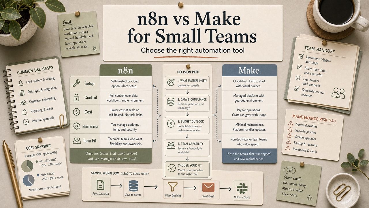 n8n vs Make for Small Teams: Which Automation Tool to Pick in 2026