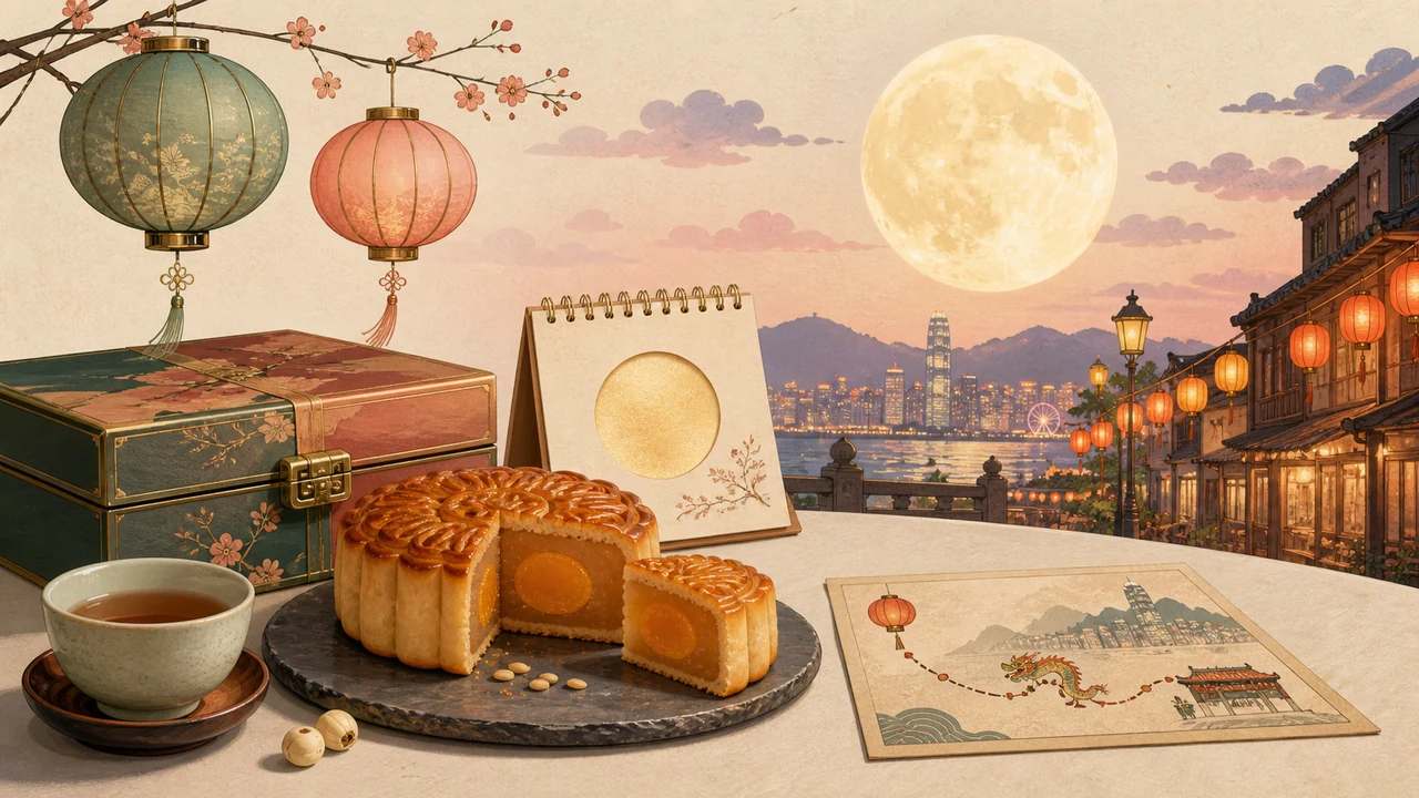 Mid-Autumn Festival 2026 cover showing full moon, lanterns, sliced lotus mooncake, tea, gift box and Hong Kong festival route card